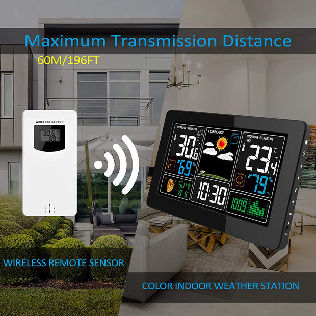 Weather Station with Outdoor Indoor Sensor, MSF Wireless Digital Alarm Clock, Barometer, Temperature, Humidity Monitor, Weather Forecast for Home Garden