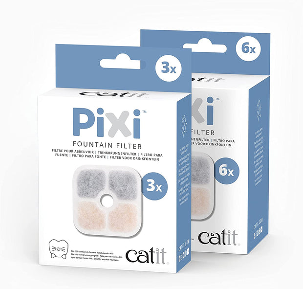 PIXI Cat Drinking Fountain Filter, Triple Action Water Filter, 6-Pack, White