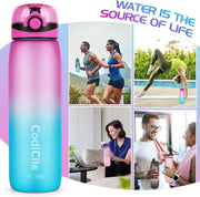 Water Bottle 1L Tritan,Bpa Free 1 Litre Water Bottle, Dishwasher Safe Sports Water Bottle, Leakproof Drinks Bottle with Time Marking and Filter for Running,Gym, School,Outdoors