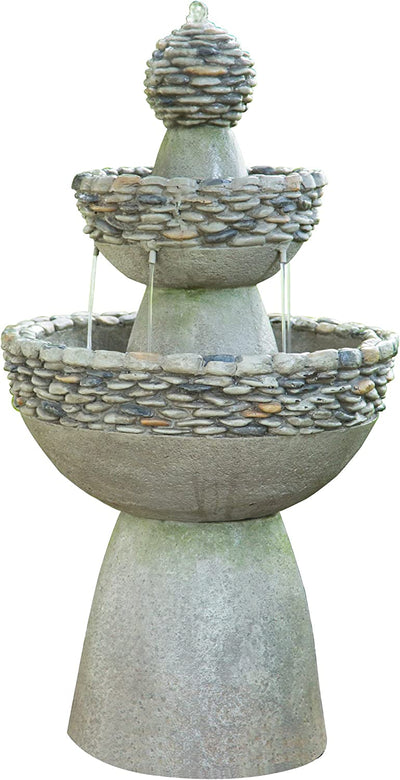 Garden Water Fountain, Large Contemporary Water Feature, 3 Tiered Stone Effect Indoor Waterfall Ornament with Pump, Outdoor Patio Decor
