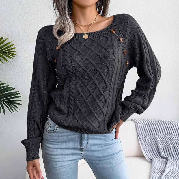 Women Sweater Autumn Casual Jumper Long Sleeve Tops Pullover Fashion Women Casual Solid Loose round Neck Sweater Pullver Button Blouse Autumn Tops Ladies Winter Warm Sweatshirt Knitwear