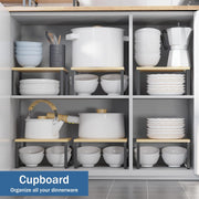 Cupboard Organiser Storage Kitchen Cabinet Shelf Storage & Organisation Stackable Space-Saving 4Pcs （Yellow & Black）