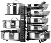 Bakeware Organiser Rack for Kitchen Cupboard or Pantry, with 10 Adjustable Compartments, Black