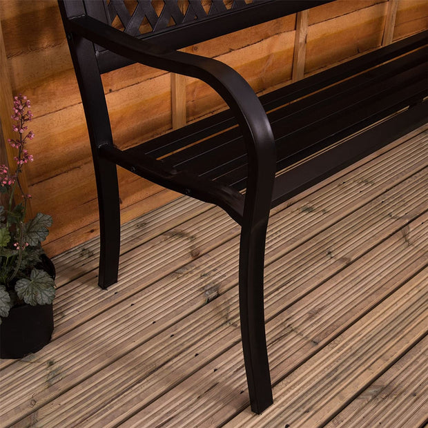 Steel Garden Bench, Lattice Style Design 3 Seater Outdoor Furniture Seating Park Patio Seat