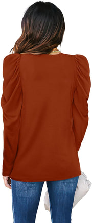 Women Long Sleeves Tops Puff Sleeve Casual Sweatshirt Soft Shirts