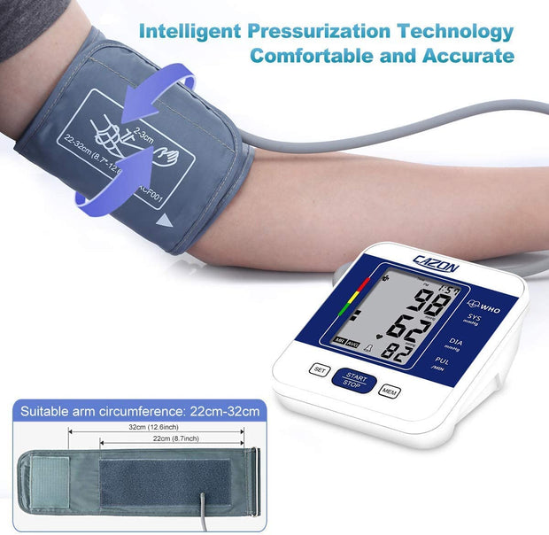 Blood Pressure Monitors CE Approved UK Upper Arm Blood Pressure Machines for Home Use Heart Rate Monitor BP Cuff Kit Hypertension Detector with Cuff 22-32Cm LCD Display (Blue)