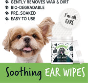 Dog Ear Cleaner Dog Wipes 100 Biodegradable Textured Pre-Soaked Dog Ear Wipes. Pet Wipes Dog Ear Cleaner Solution Stops Head Shaking, Itching & Waxy Ears
