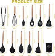 Kitchen Utensils Set - Silicone Kitchen Cooking Utensils Set with Holder -Heat Resistant, Non Toxic-Wooden Handle -Kitchen Tools & Gadgets - Ideal for Cooking and Baking (22 Pieces)
