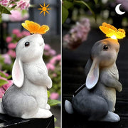 Solar Garden Rabbit Statue Outdoor Ornament, Butterfly on Rabbit- for Home Lawn Decor Garden Animal Figurine for Patio,Balcony,Yard,Lawn, Innovative Gift, 26Cm*15Cm*16Cm