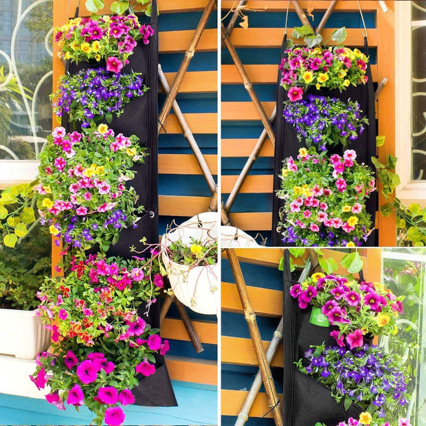 7 Pocket Hanging Plant Grow Bags, Vertical Hanging Garden Wall Planter Flowerpot Bag for Yard Garden Home Decoration (Black)