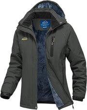 Womens Waterproof Jackets Winter Fleece Outdoor Ski Snowboarding Walking Coat with Detachable Hood