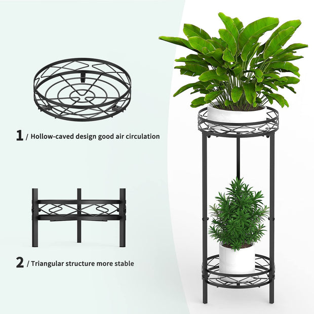 Metal Plant Stands Indoor, 2 Tier Tall Plant Stand 70X29 Cm, Modern Flower Pot Stand for Garden Patio Home Decor, Black