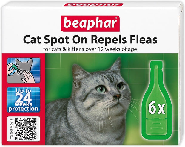 , Cat Spot-On Repels Fleas, Plant-Based Parasite Protection, Contains Natural Herbal Extract Margosa, up to 24 Weeks Protection, 6 Pipettes