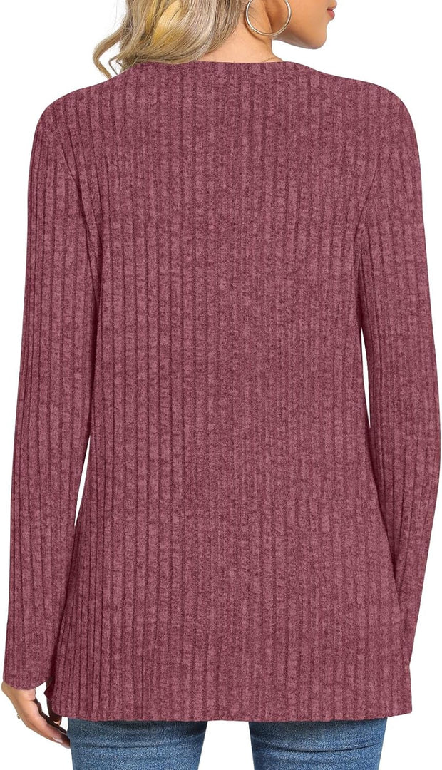 Women'S 2023 Long Sleeve Jumpers Crewneck Tunic Tops with Button Sides Loose Casual Fall Sweater Shirts for Leggings