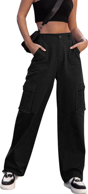 Womens Cargo Trousers High Waist Hiking Walking Combat Pants Casual Work Bottoms Outdoor Streetwear