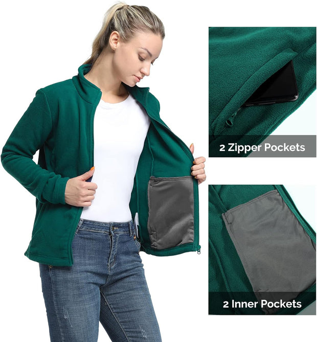 Womens Fleece Jackets Ladies Lightweight Warm Full Zip Coat Breathable Microfleece Ladies Sweater Casual Long Sleeve, Ideal for Travelling Outdoor Sport