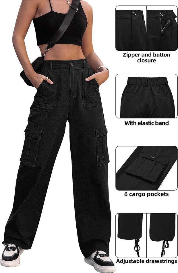 Womens Cargo Trousers High Waist Hiking Walking Combat Pants Casual Work Bottoms Outdoor Streetwear