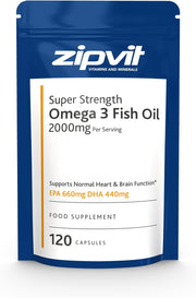 Omega 3 Fish Oil 2000Mg, EPA 660Mg DHA 440Mg per Daily Serving. 120 Capsules (2 Months Supply). Supports Heart, Brain Function and Eye Health. 2 Capsules per Serving