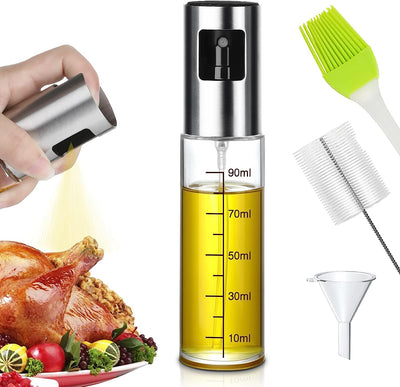 Oil Spray Bottle, Oil Sprayer for Cooking- Kitchen Gadgets, Vinegar Oil Spray with Brush Portable, Olive Oil Dispenser Glass 100Ml for Air Fryer Kitchen Cooking Salad Baking BBQ