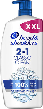 Classic Clean 2In1 anti Dandruff Shampoo, 1000Ml. up to 100% Flake Free, Clinically Proven. for Any Hair and Scalp Type. for Daily Use. Clean Feeling