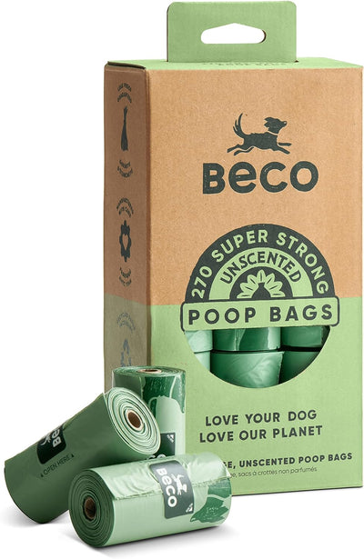 Strong & Large Poop Bags - 270 Bags (18 Rolls of 15) - Unscented - Dispenser Compatible Dog Poo Bags