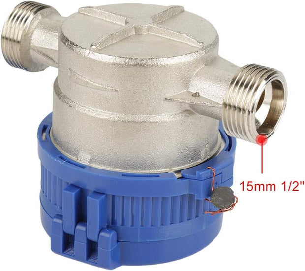 Water Meter, 15Mm Water Smart Flow Meter or 1/2 Inch Cold Water Meter with Fitting, Practical Water Meter for Garden & Home Usage
