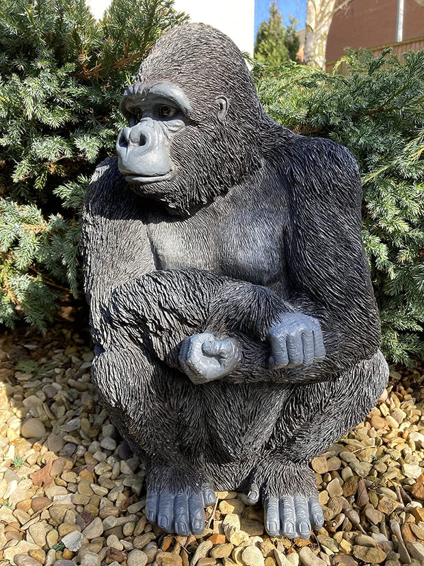 Garden and Home Decor GOR001 - Realistic 15 Inch Gorilla Polyresin Statue - Hand Painted Figurine - Intricate Detail Suitable for Indoor or Outdoor Use - Frost and Fade Resistant Animal Lawn Ornament