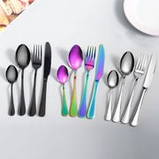Stainless Steel 18/0 Tableware Flatware Set, 6 Person Set Rainbow Mirror 24-Piece,Including Table Knife,Dinner and Dessert Forks,Soup and Dessert Spoons.Dishwasher Safe.