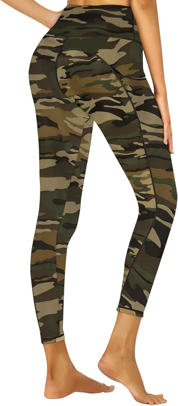 ® Women'S High Waisted Camouflage Sport Leggings with Pockets Buttery Soft Leopard Print Sportswear Tummy Control Squat Proof Yoga Pants