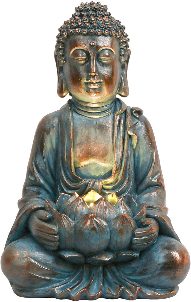 Bronze Meditating Lotus Buddha Garden Ornaments with Solar Lights, Zen Buddhism Garden Statues and Figurines for Outdoor Garden Gifts, 12.6Inch/32Cm Tall