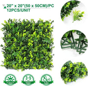 12Pcs Pack Artificial Hedges Panels, Faux Square Green Leaves Topiary Mixed Ferns Shrub Grass Privacy Greenery Fence Wall Panels Cover Backdrop, Home Garden Outdoor Wall Decoration