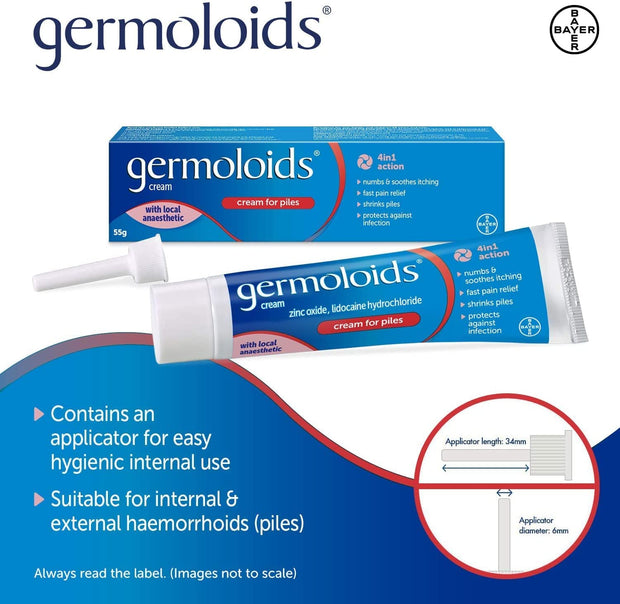 Haemorrhoid Cream, Piles Treatment with Anaesthetic to Numb the Pain & Itch, 55 G, Pack of 1, (Packing May Vary).