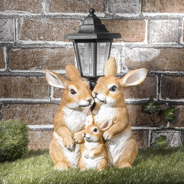 Outdoor Solar Lights, Solar Rabbit Family with Post Light Lantern, Solar Lights | Garden Ornaments | Resin Ornaments Solar Lights Garden & Garden Gifts