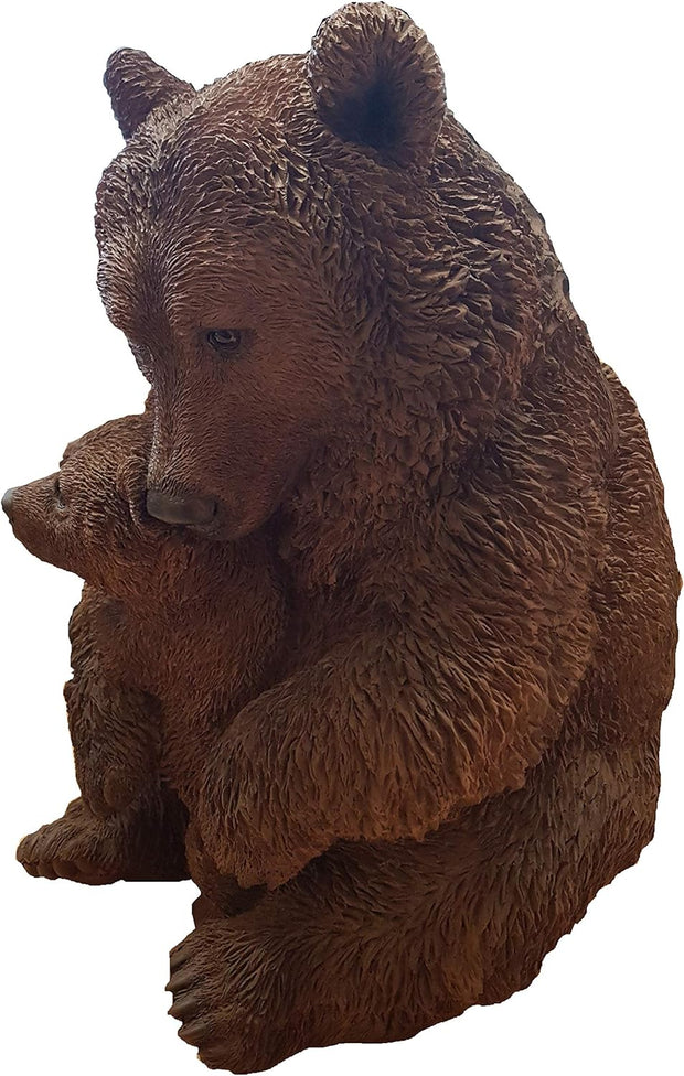 Real Life Mother & Baby Brown Bear | Highly Detailed Frost Resistant Resin Home or Garden Decoration | XRL-BBMB-B