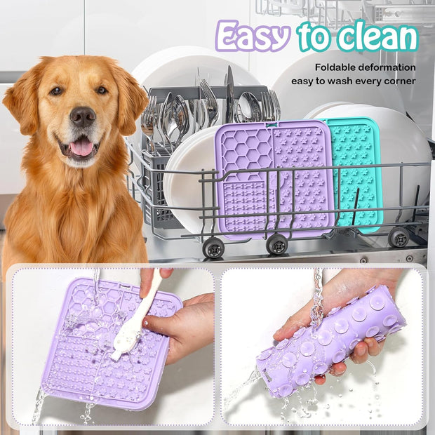 Licky Mats for Dogs and Cats, Premium Lick Mats with Suction Cups for Dog Anxiety Relief, Dog Lick Mats for Bathing, Grooming and Training, 2 Pack with 1 Spatula