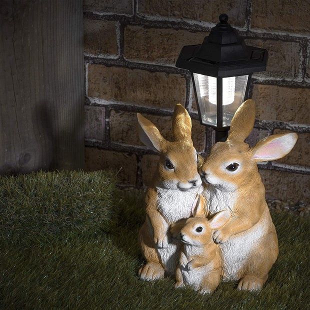 Outdoor Solar Lights, Solar Rabbit Family with Post Light Lantern, Solar Lights | Garden Ornaments | Resin Ornaments Solar Lights Garden & Garden Gifts