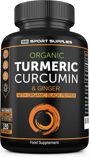 Organic Turmeric Capsules High Strength and Black Pepper with Active Curcumin with Ginger 1380Mg - Advanced Tumeric - Each 120 Veg Capsule Is Organic