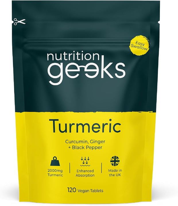 Turmeric Tablets 2000 Mg with Black Pepper & Ginger, High Strength Curcumin Supplements, Vegan and Gluten Free, UK Made, 120 Count