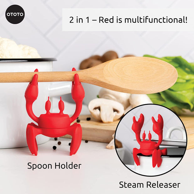 Red the Crab Silicone Utensil Rest - Kitchen Gifts, Silicone Spoon Rest for Stove Top - Heat-Resistant Kitchen and Grill Utensil Holder - Non-Slip Spoon Holder Stove Organizer, Steam Releaser