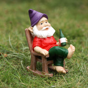 Outdoor Funny Garden Gnomes Decoration Statue Dwarf Figurines Ornament Resin Sculpture Rocking Chair Drinking Gnome Statue for Pation Yard Lawn Indoor Tabletop Home