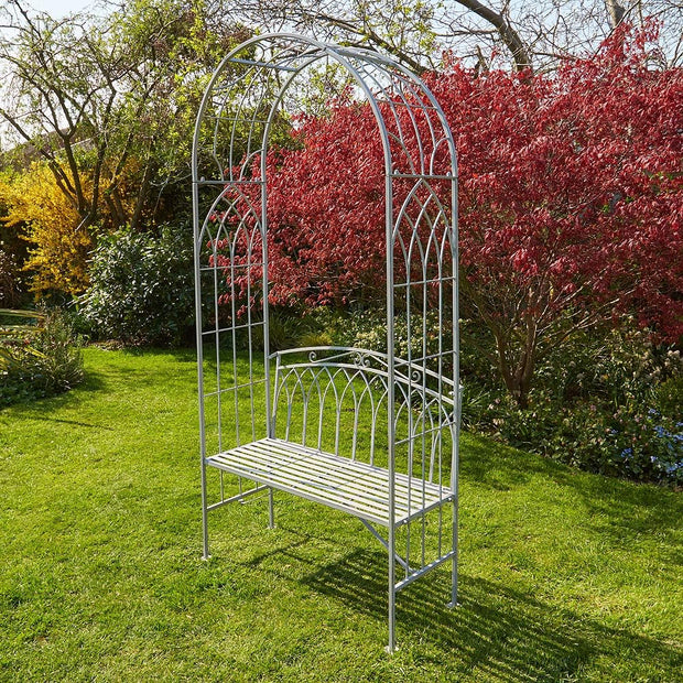 Elegance Arbour Garden Bench Outdoor Patio Seat Archway Plant Climbing Trellis, Grey