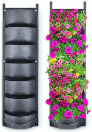 7 Pocket Hanging Plant Grow Bags, Vertical Hanging Garden Wall Planter Flowerpot Bag for Yard Garden Home Decoration (Black)