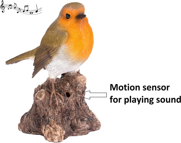 Singing Robin on Stump Highly Detailed Home or Garden Decoration with Built in Motion Sensor (WBS-RB01-F)