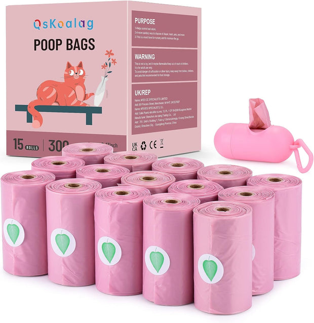 Biodegradable Pink Dog Poo Bags Lavender Scent with Dispenser - 300 Large Poop Bags, Extra Thicken Strong Corn Starch Blended Compostable Leak Proof Poop Waste Bag for Dogs…
