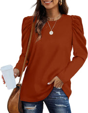 Women Long Sleeves Tops Puff Sleeve Casual Sweatshirt Soft Shirts