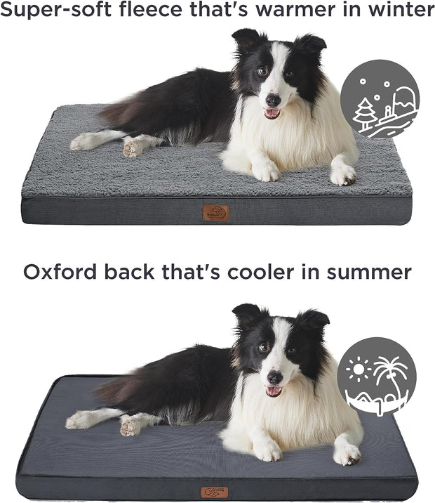 Large Dog Bed Washable - Orthopedic Dog Bed and Mattress Mat for Dog Crate with Removable Plush Sherpa Cover, Gifts for Dog, Grey, 91X69X7.6Cm