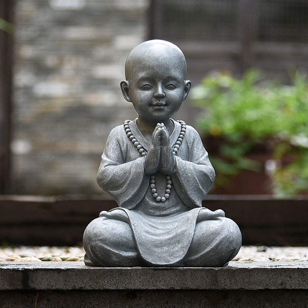 Meditating Baby Buddha Statue Garden Ornament,Zen Garden Monk Figurine Sculpture-Indoor/Outdoor Decor Gifts for Home,Garden, Patio,Deck,Porch Yard Art Decoration,Polyresin,28.5Cm(Stone Gray)