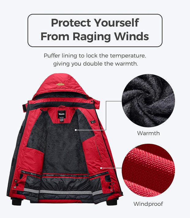 Women'S Warm Ski Jacket with Fleece Waterproof Snowboarding Jacket Hooded Mountain Coat Windproof Raincoat