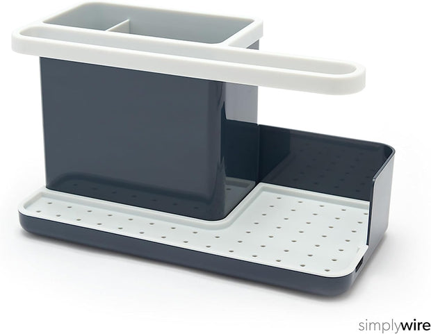 – Sink Tidy/Caddy – Kitchen Sink Organiser – Removable Drip Tray – Non-Slip - Grey & White