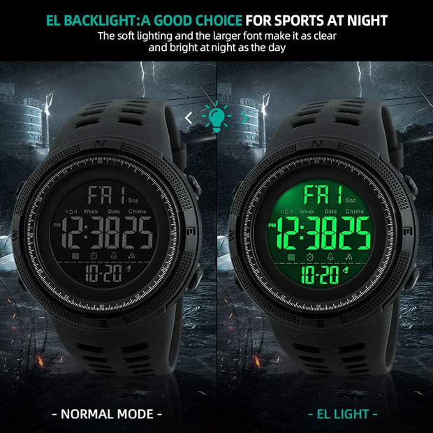 Mens Sports Digital Watch, Waterproof Sports Watch Outdoor Running Watch with LED Backlight, Timer, Alarm, Sport LED Wrist Watch for Men